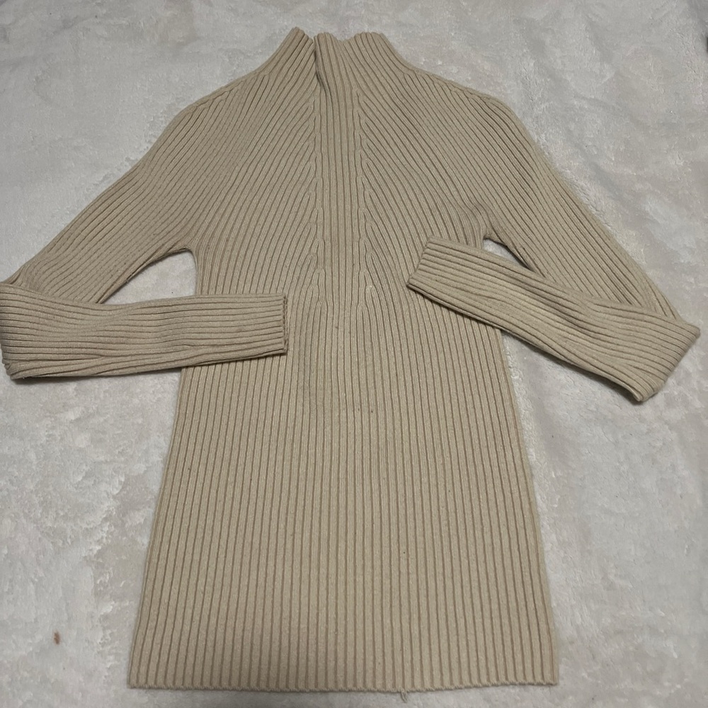 Forever 21 Ribbed Cowl Neck Sweater in Beige